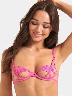 New Bluebella Amina Underwire Bra Cage Strappy Floral Banded Pink 34DD